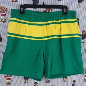 Key Elements mesh lined 2 pocket green & yellow casual swim shorts trunks LG